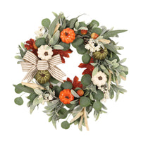 Artificial Pumpkin Wreath with Lamb's Ear Leaves for Fall Thanksgiving Christmas