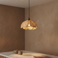 Handwoven Rattan Flower Hanging Light Japanese Design Woven Petal Ceiling Lamp Bohemian Wicker Light Fixture for Bedroom, Cafe