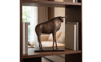 Bull Sculpture Abstract Bull Statue Antique-Evocative Sculpture with Base for Art Collectors, Office, Entryway