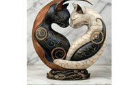 Two-Tone Balance Feline Statue Artistic Depth Black and White Feline Decor