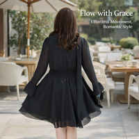 Wedding Guest Dresses for Women with Long Sleeves, Sheer Fabric V Neck Midi Dress with Ruffle Trim, Loose up to 8XL