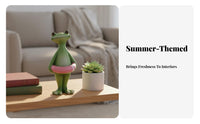 Cartoon Frog Figurine Vacation Frog Statue Adorable Design Garden Decor for Gardeners, Living Room, Desktop, Bookshelf