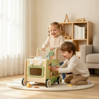 Multifunctional Baby Push Toy with Kitchen Toy Educational Toy Kitchen with Wheels Sensory Wooden Activity Push Toy Sturdy for Toddlers, Nursery, Daycare