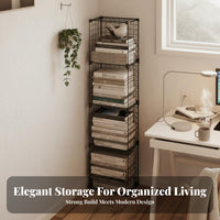Narrow Floor Bookshelf Multi-Layer Design Metal Grid Shelf Space Saving