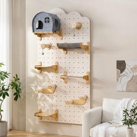 Cat Activity Center Wall Mounted Pegboard, Wood Climbing Wall with Walkways, DIY Furniture Climbing for Indoor Cats