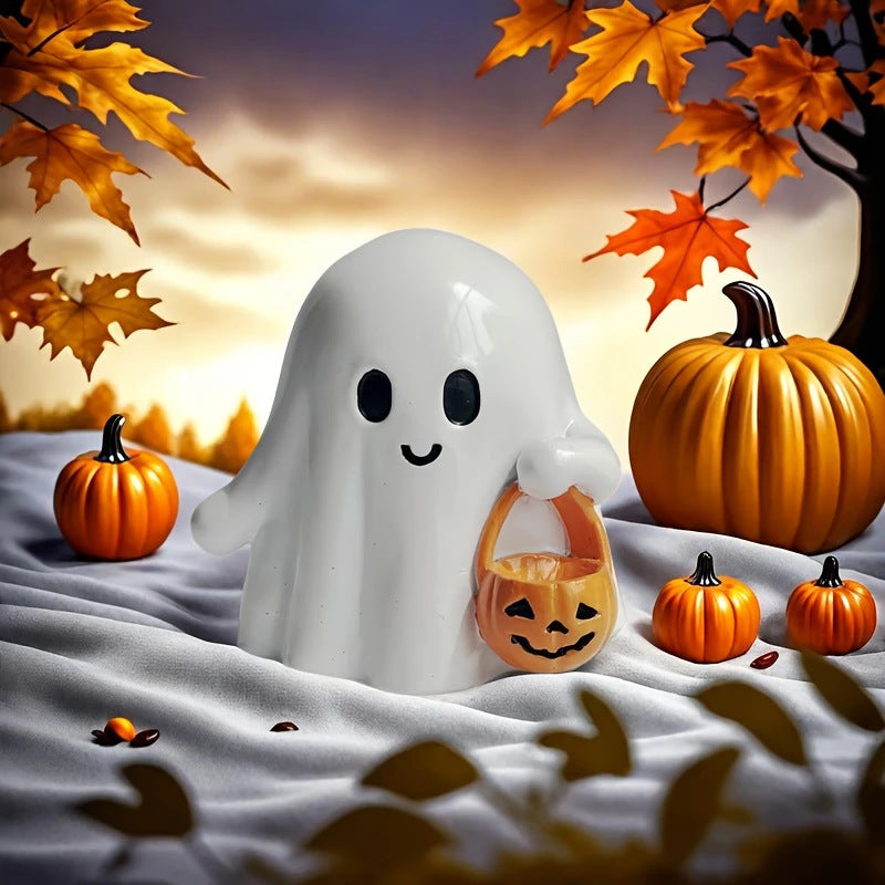 Halloween Ghost Pumpkin Lantern Resin Statue Ornament for Yard and Home