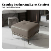 Long Tufted Ottoman Genuine Leather Footstool Italian Luxury design adaptable Use for Interior Decorators, Adults, Living Room