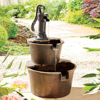 Wood Barrel Fountain Waterproof Solar Garden Fountain Anti Aging for Yard, Patio