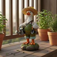Duck Gardener Statue Rural Theme Outdoor Decoration Gift Idea for Balcony, Yard