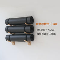 实木瑜伽垫健身器材墙上泡沫轴瑜伽馆置物架按摩滚轴普拉提收纳架 原木色三层