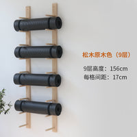 实木瑜伽垫健身器材墙上泡沫轴瑜伽馆置物架按摩滚轴普拉提收纳架 原木色三层