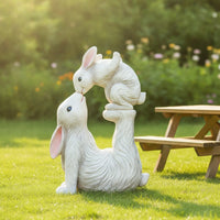 Kissing Rabbits Garden Sculpture Outdoor Bunny Statue Textured for Nursery