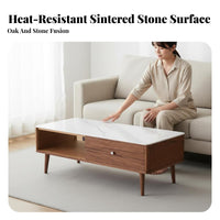 Coffee Table with Drawers and Shelf Long-Lasting Sturdy Rectangular Coffee Table with Drawers Heat Resistant Easy to Clean