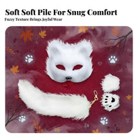 Soft Texture Animal Mask and Tail Set Fingerless Paw Gloves Furry Creature Mask and Tail Cute Design for Children, Adults, Carnival