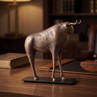 Bull Sculpture Abstract Bull Statue Antique-Evocative Sculpture with Base for Art Collectors, Office, Entryway