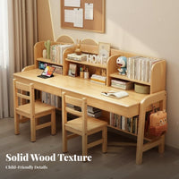 Height Adjustable Kids Desk and Chair Set Solid Wood Kids Study Desk with Chair Sturdy Construction Children's Writing Table with Hutch Ergonomic Design for Students, Teens, Home School