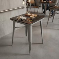5 Pieces Industrial Dining Set Scratch Resistant Sintered Mineral Table and Chair Set Sturdy Construction Square Table Pre-assembled Style Suitable for Interior Designers Bar Commercial Spaces Modern Cafes Taverns