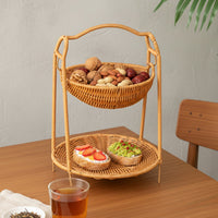 Two-Tier Fruit Basket Tall Handle 2-Tier Fruit Basket Brown