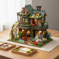 DIY Fairy Garden House Kit Warm Lighting 3D Wooden Model Kit Stable Structure Light up Miniature Dollhouse for Teens, Home Decor