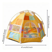 Soft Textile Hexagonal Pet Tent Bed Arched Opening Foldable Pet Tent Mesh Window Animal Furniture Cushioned Mat