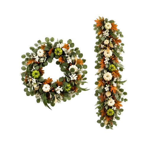 2 Pieces Artificial Vine Garland with Wreath Farmhouse for Entryway