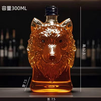 跨境专供高硼硅玻璃酒瓶工艺狼头动物威士忌白酒手工洋酒玻璃瓶