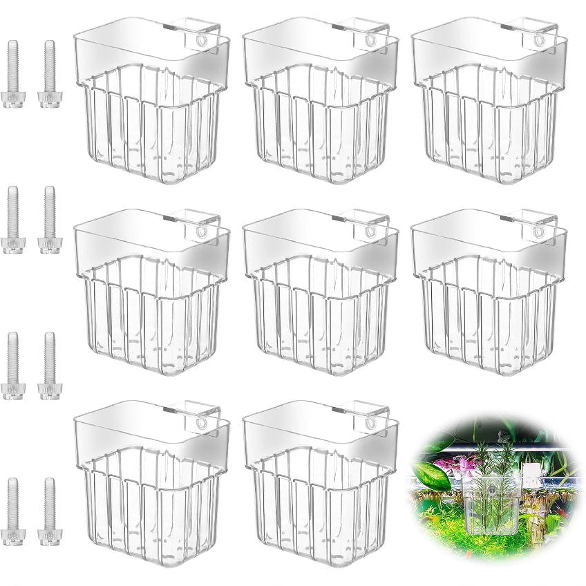 8 Pieces Transparent Acrylic Aquarium Bracket with Hooks for Fish Tank Decoration and Hydroponic Plant Hanging Basket