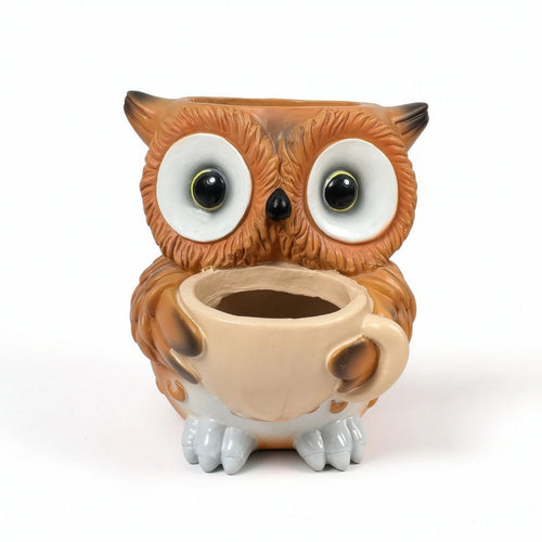 Owl Planter Resin Owl Plant Pot Textured for Desk