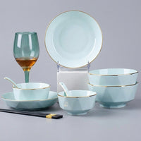 Minimalist Ceramic Dinnerware Set, Gold Trimmed
