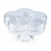Servingware Divided Snack Tray with Lid Transparent Plastic Embossed Pattern