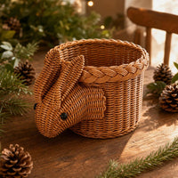 Handcrafted Basket with Hare Detail | Cute, Woven Basket with Bunny, for Holiday Display