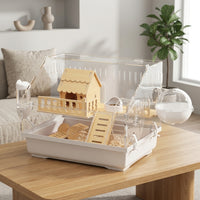 Large Hamster Cage with 5 Accessories, Clear Hamster Habitat in Acrylic, Large Space Syrian Hamster Cage with Removable Lid Upper Entry