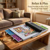 Portable Puzzle Table Board with Felt Material Surface for Kids and Family Games, Foldable Travel Mat Organizer with Sorting Trays