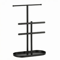 T-Shaped Jewelry Display Stand Perforated Necklace Earring Organizer Freestanding Metal Jewelry Rack Oval Base