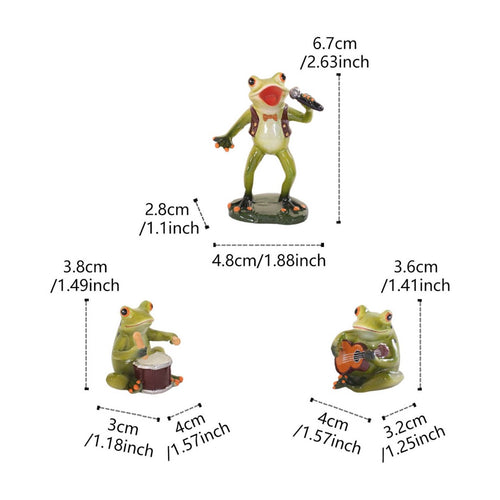 3 Pieces Musical Frog Ornaments Set Cute Miniature Frog Statues Handcrafted Look House Decoration for Desktop, Garden