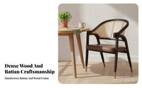 Woven Rear Armchair Retro & Design Cane Rear Armchair Handmade Weaving Brass-Tipped Legs for Business Owners, Adults