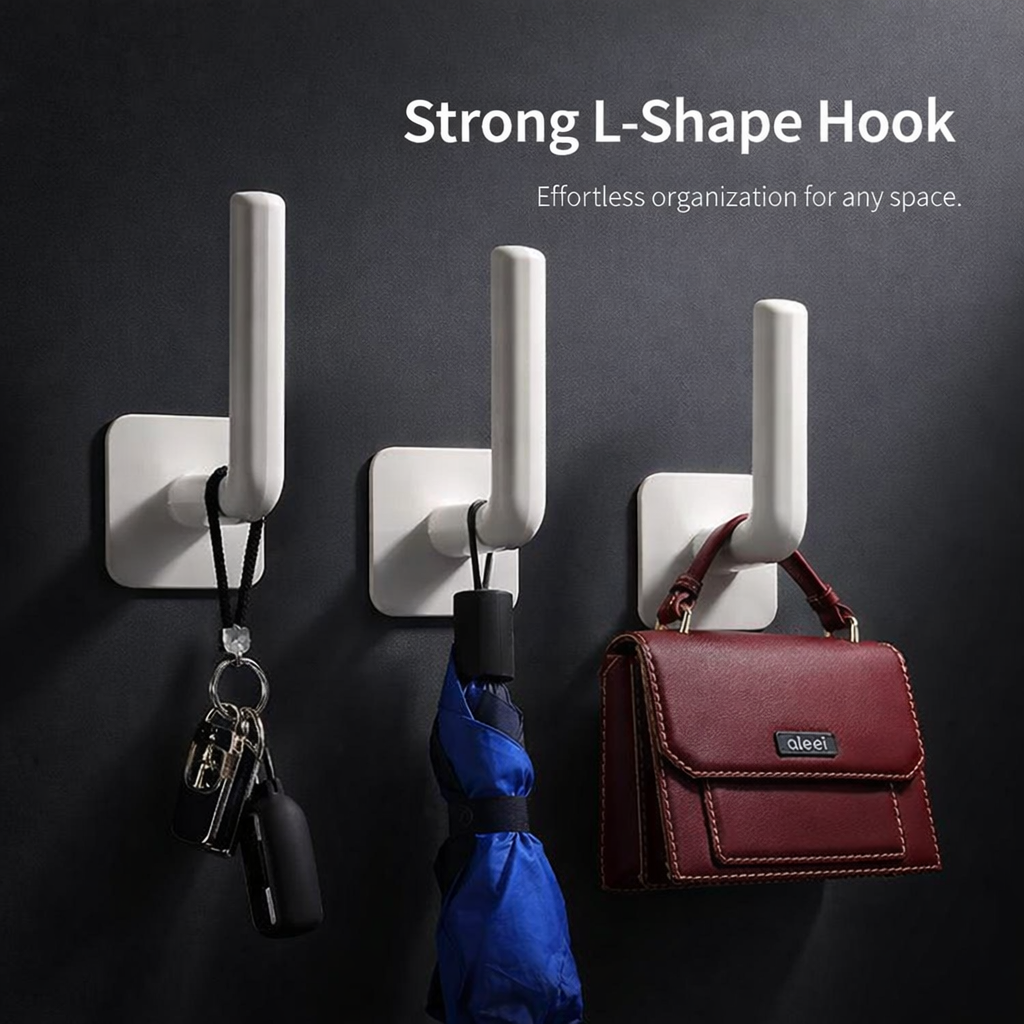 Adhesive Hook for Wall, No Drill L-Shaped Sticky Strong Door Back