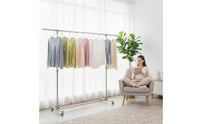 Adjustable Height Single Rod Clothes Rack Extendable Rolling Clothes Rack Space-Saving Heavy Duty for Balcony