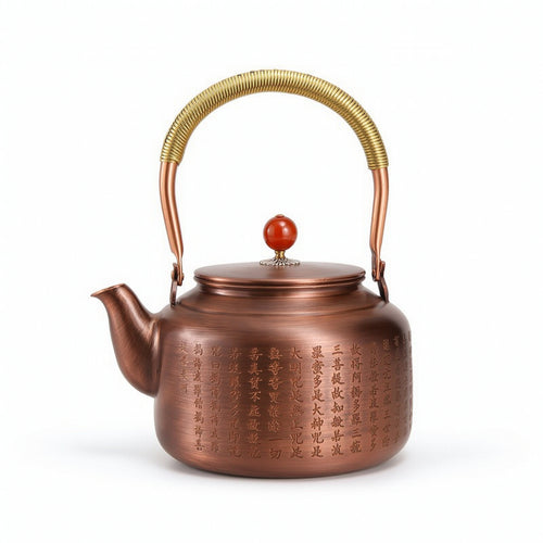 Copper Teapot Vintage-Style Copper Kettle Brushed Kettle with Wrapped Handle for Tea Lovers, Collectors, Tabletop