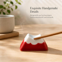 Mount Fuji Ceramic Diffuser Stone & Miniature Ornament Set, Hand-Painted Japanese Micro-Landscape Decor with Cherry Blossom