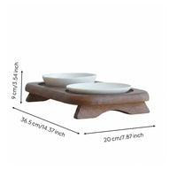 Double Ceramic Pet Bowl Stand Ergonomic Elevated Cat Bowl Set Microwave Wooden Pet Feeder for Cats, Indoor
