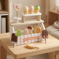 Ice Cream Shop Display Stand Printed Menu Board Wooden Ice Cream Shop Hard Candy Sign Dessert Counter Playset for Children