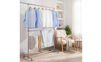 Adjustable Height Double-Layer Drying Rack Compact Clothes Drying Rack with Wheels Multi-Functional Furniture Stable for Balcony