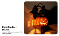 Spooky Pumpkin Light with Witch Hat | Warm Internal Glow, Jack-O'-Lantern with wing wing-like projections, for Porch