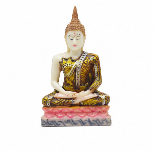 Buddha Statue with Lotus Base Resin Seated Buddha Statue Gold Accents for Desk