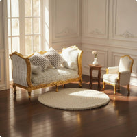 Dollhouse Sofa with Gold Frame Upholstered Miniature Settee with Ornate Frame Textured Dollhouse Sofa for Collectors, Hobbyists