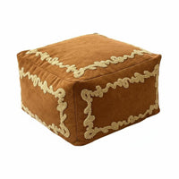 Upholstered Pouf Moroccan Design Embroidered Pouf Cube for Balcony, Kids