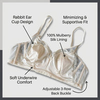 Lace Trim Underwire Bra for Women with Bunny Ear Cup Design, Full Support with Adjustable Straps for Everyday Wear