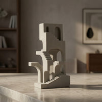 Architectural Sculpture Stone-Like Sculpture with Staircase Shapes Minimalist