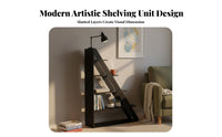 Modern Design Freestanding Divider with Shelves Floor-Standing Staggered Tier Shelving Unit Multi-Functional shelving unit Multifunctional for Home Office Users, Apartment Dwellers, Business Owners, Living Room, Bedroom, Entrymethod